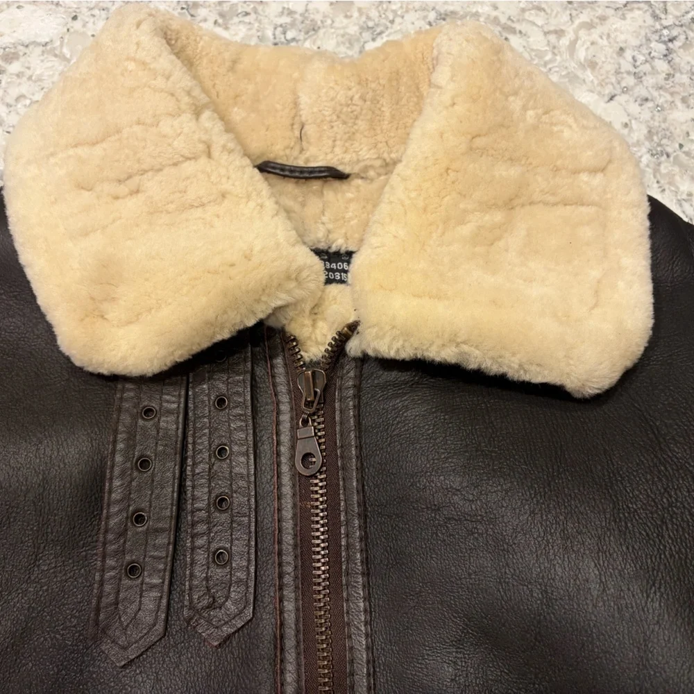 Brown Shearling B3 Bomber Aviator Jacket - Picture 4 of 15
